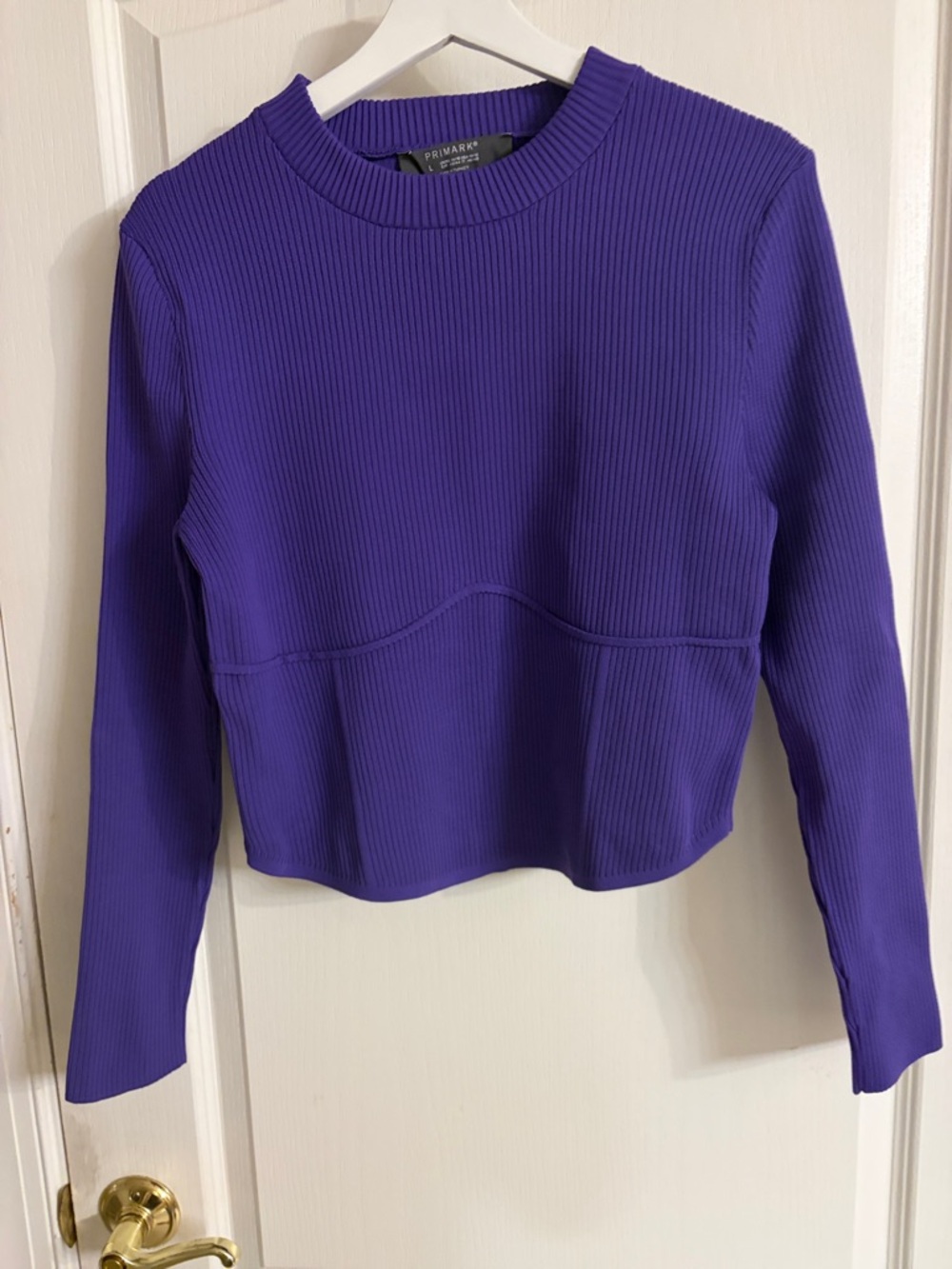 Primark Violet Ribbed Long Sleeve Crop Top